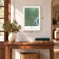 Eola, Oregon map, 12 x 18 inch print in a white frame in an entryway