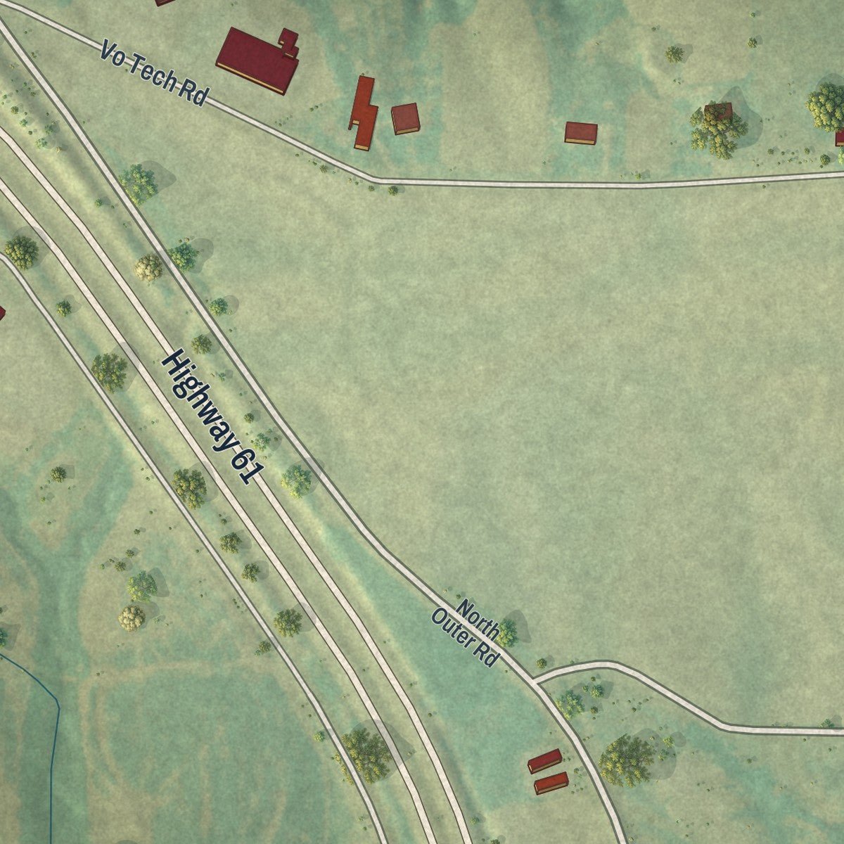 Second close-up of the map of Eolia, Missouri print showing more streets and buildings
