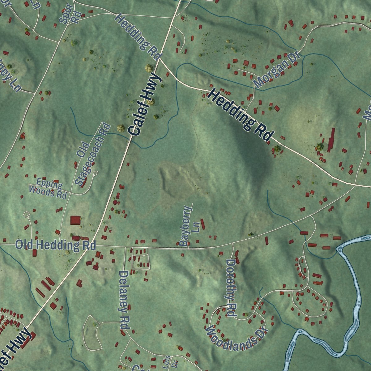 Second close-up of the map of Epping, New Hampshire print showing more streets and buildings