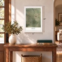 Epping, North Dakota map, 12 x 18 inch print in a white frame in an entryway