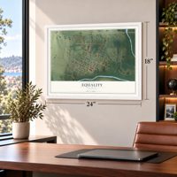 Equality, Illinois map, 18 x 24 inch print in a white frame in a home office