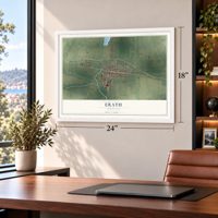 Erath, Louisiana map, 18 x 24 inch print in a white frame in a home office