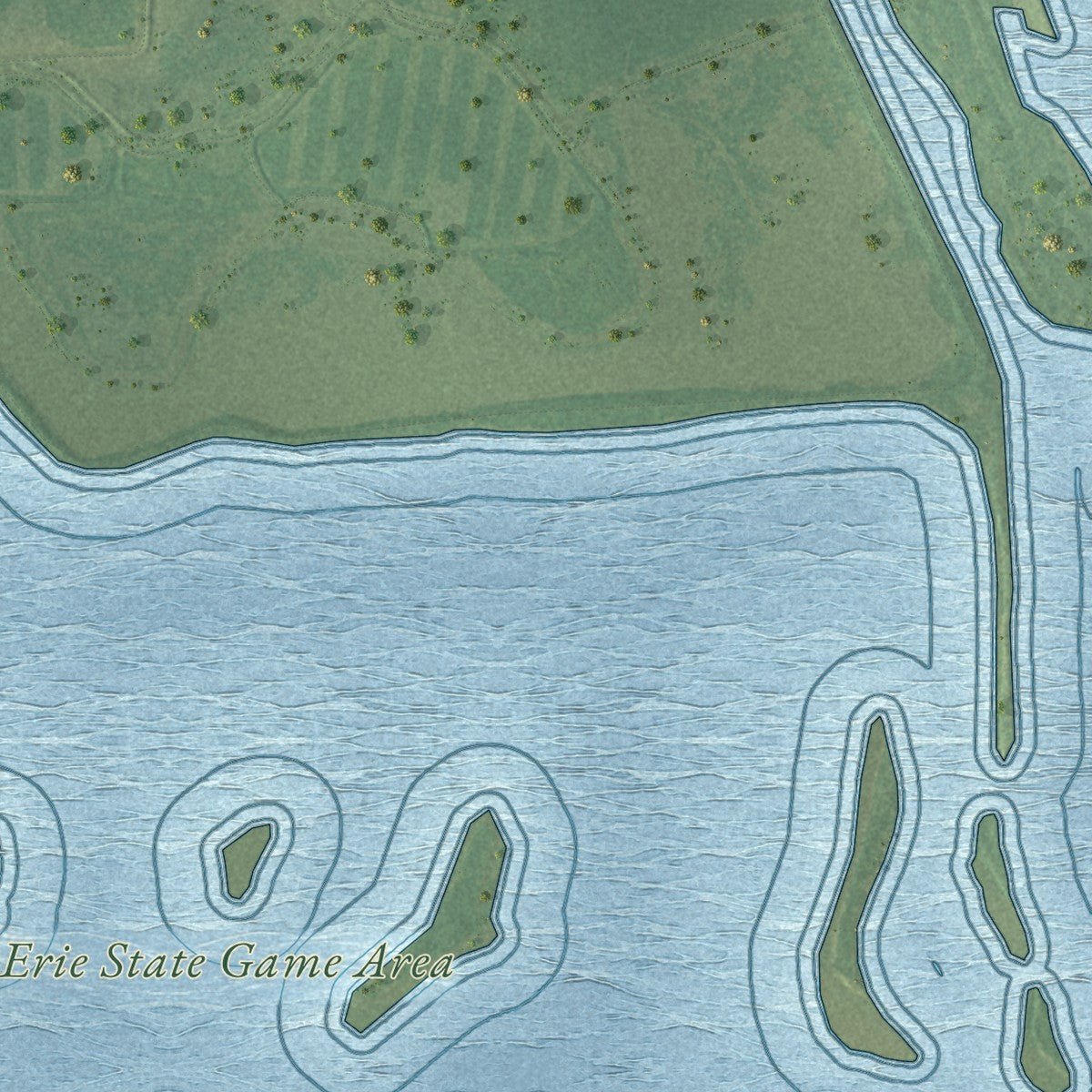 Second close-up of the map of Erie, Michigan print showing more streets and buildings