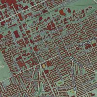 Second close-up of the map of Erie, Pennsylvania print showing more streets and buildings