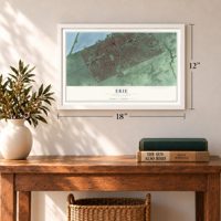Erie, Pennsylvania map, 12 x 18 inch print in a white frame in an entryway