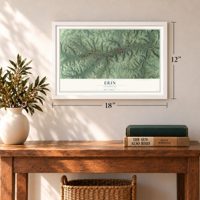 Erin, Tennessee map, 12 x 18 inch print in a white frame in an entryway