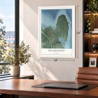 Erlands Point, Washington map, 18 x 24 inch print in a white frame in a home office