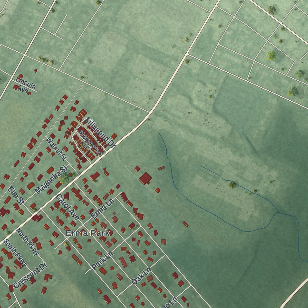 Second close-up of the map of Erma, New Jersey print showing more streets and buildings