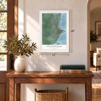 Escanaba, Michigan map, 12 x 18 inch print in a white frame in an entryway