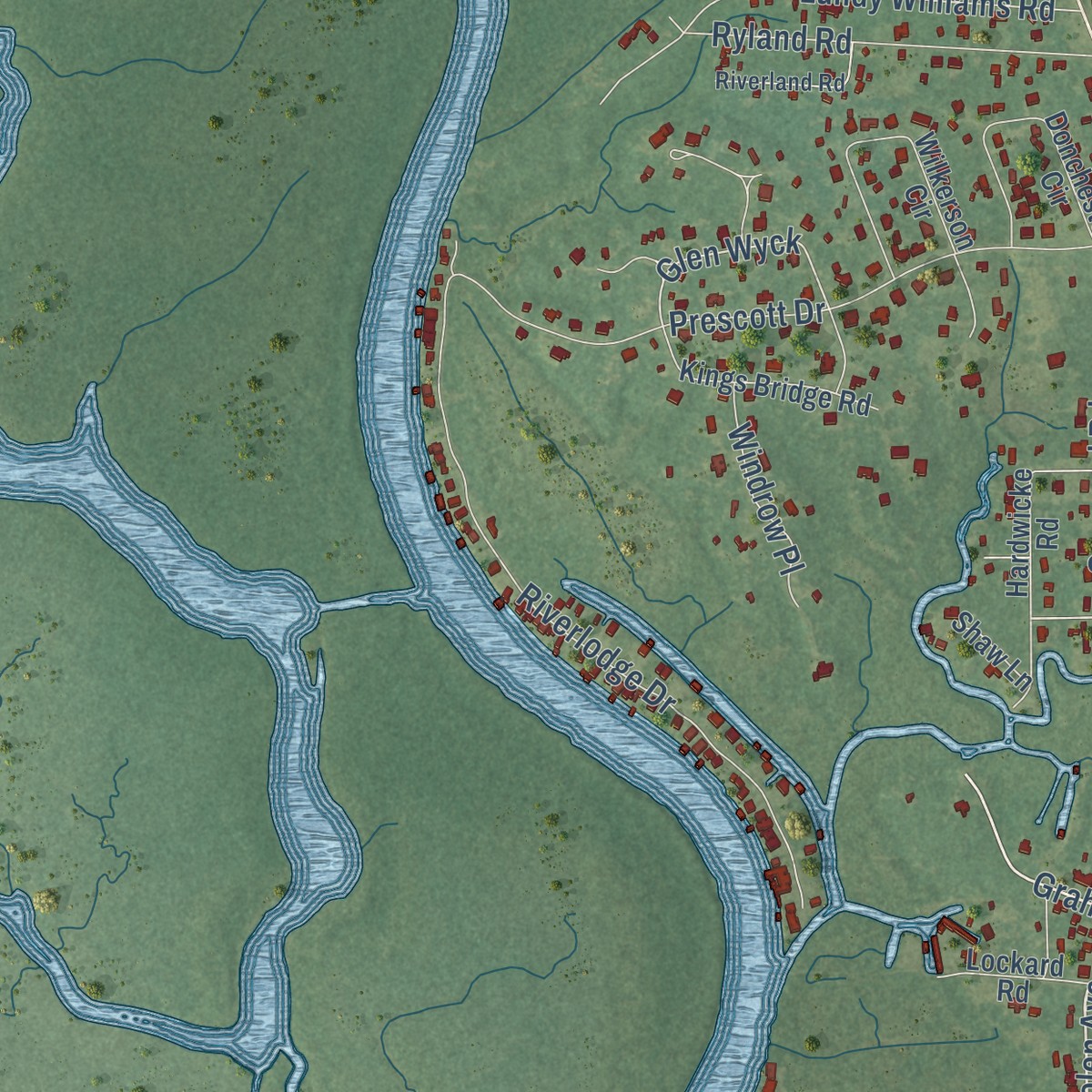Second close-up of the map of Escatawpa, Mississippi print showing more streets and buildings