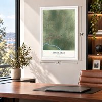 Escobares, Texas map, 18 x 24 inch print in a white frame in a home office