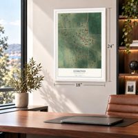 Esmond, North Dakota map, 18 x 24 inch print in a white frame in a home office