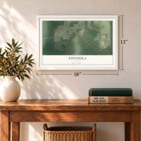 Espanola, Florida map, 12 x 18 inch print in a white frame in an entryway