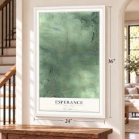 Esperance, New York map, 24 x 36 inch print in a white frame by a staircase