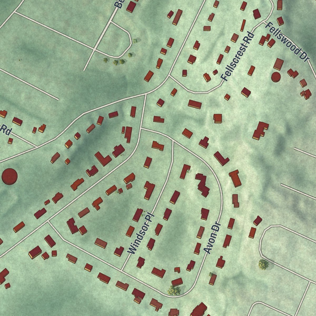 Second close-up of the map of Essex Fells, New Jersey print showing more streets and buildings