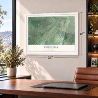 Essex Fells, New Jersey map, 18 x 24 inch print in a white frame in a home office