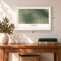 Estelline, Texas map, 12 x 18 inch print in a white frame in an entryway