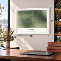 Estelline, Texas map, 18 x 24 inch print in a white frame in a home office