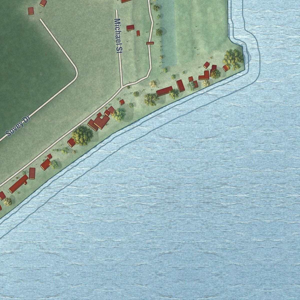Second close-up of the map of Estral Beach, Michigan print showing more streets and buildings