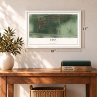 Etna, Ohio map, 12 x 18 inch print in a white frame in an entryway