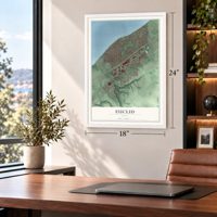 Euclid, Ohio map, 18 x 24 inch print in a white frame in a home office