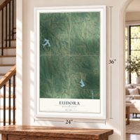 Eudora, Mississippi map, 24 x 36 inch print in a white frame by a staircase