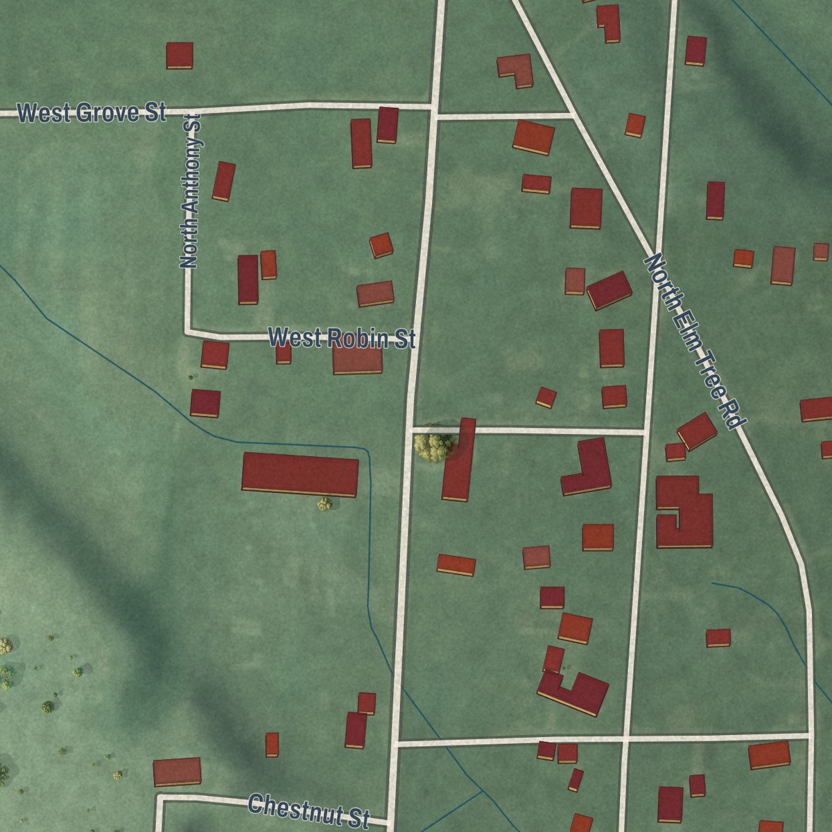 Second close-up of the map of Eugene, Indiana print showing more streets and buildings