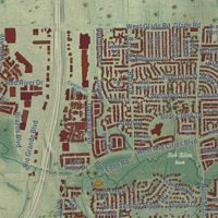 Second close-up of the map of Euless, Texas print showing more streets and buildings