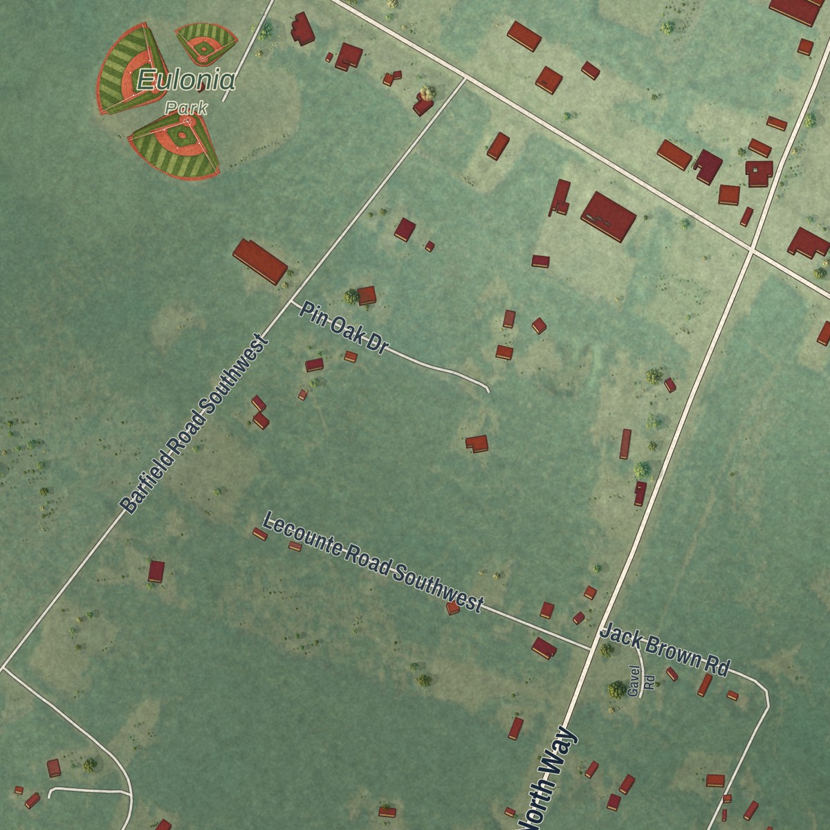 Second close-up of the map of Eulonia, Georgia print showing more streets and buildings