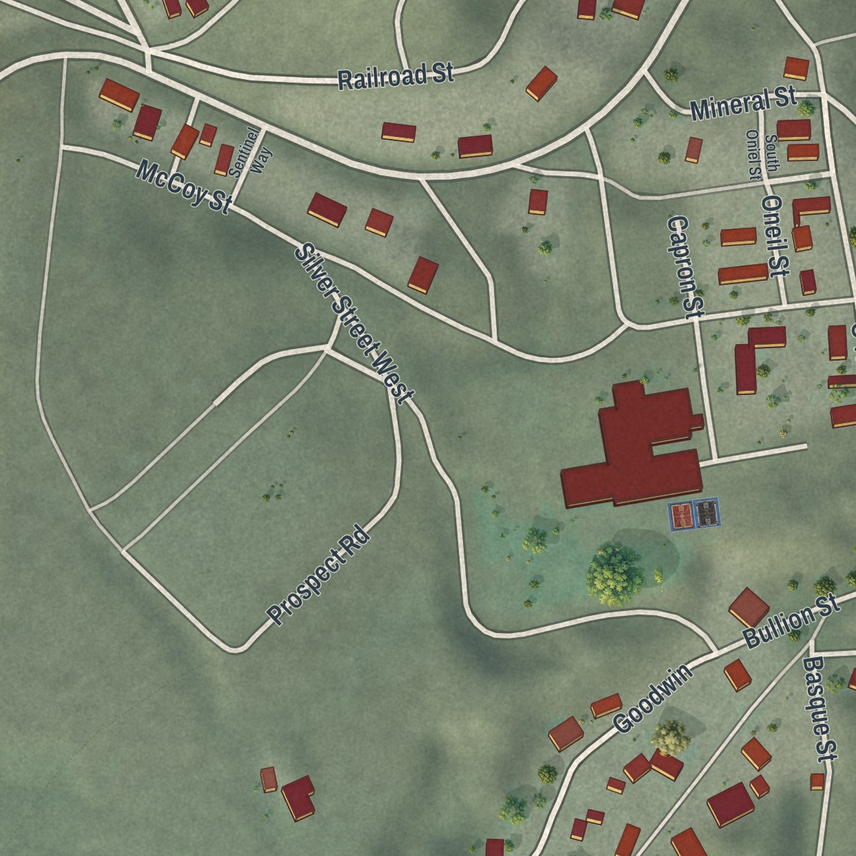 Second close-up of the map of Eureka, Nevada print showing more streets and buildings