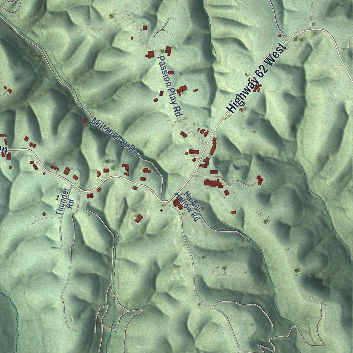 Second close-up of the map of Eureka Springs, Arkansas print showing more streets and buildings