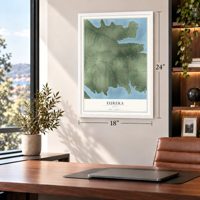 Eureka, Texas map, 18 x 24 inch print in a white frame in a home office