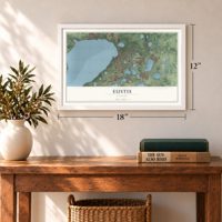 Eustis, Florida map, 12 x 18 inch print in a white frame in an entryway