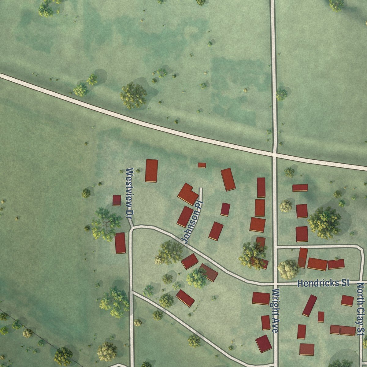 Second close-up of the map of Eustis, Nebraska print showing more streets and buildings
