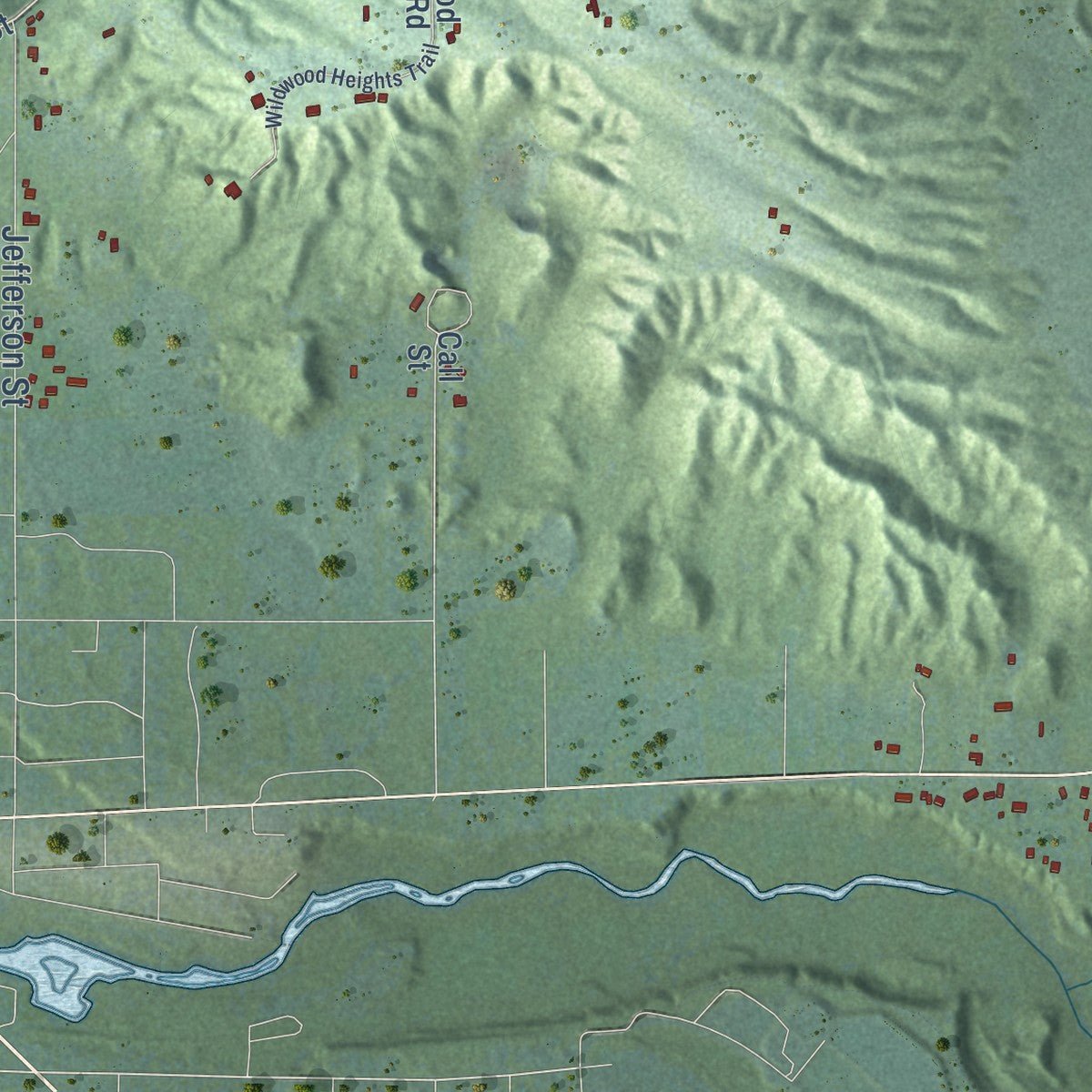 Second close-up of the map of Evangeline, Michigan print showing more streets and buildings