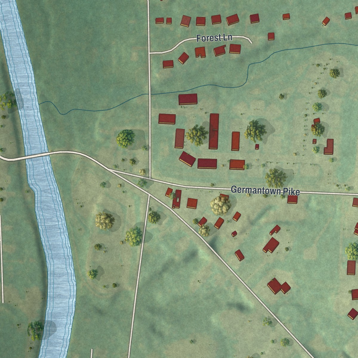 Second close-up of the map of Evansburg, Pennsylvania print showing more streets and buildings