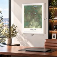 Evanston, Wyoming map, 18 x 24 inch print in a white frame in a home office