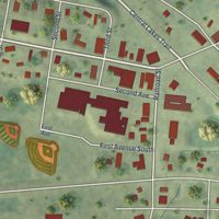 Second close-up of the map of Evansville, Minnesota print showing more streets and buildings