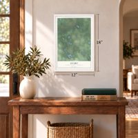 Evart, Osceola County, Michigan map, 12 x 18 inch print in a white frame in an entryway