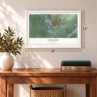 Eveleth, Minnesota map, 12 x 18 inch print in a white frame in an entryway