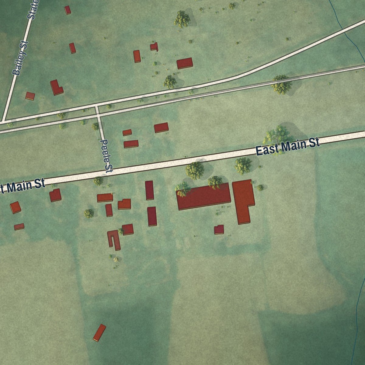 Second close-up of the map of Everetts, North Carolina print showing more streets and buildings