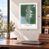 Everglades, Florida map, 18 x 24 inch print in a white frame in a home office