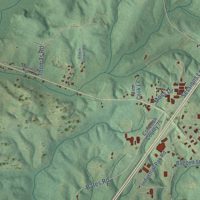 Second close-up of the map of Evergreen, Alabama print showing more streets and buildings