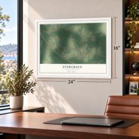 Evergreen, North Carolina map, 18 x 24 inch print in a white frame in a home office