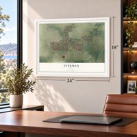 Everman, Texas map, 18 x 24 inch print in a white frame in a home office
