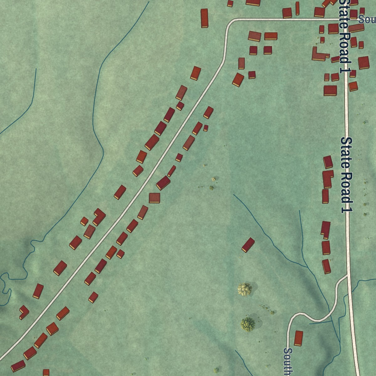 Second close-up of the map of Everton, Indiana print showing more streets and buildings