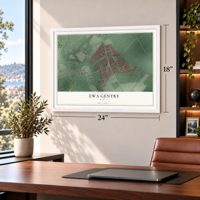 Ewa Gentry, Hawaii map, 18 x 24 inch print in a white frame in a home office