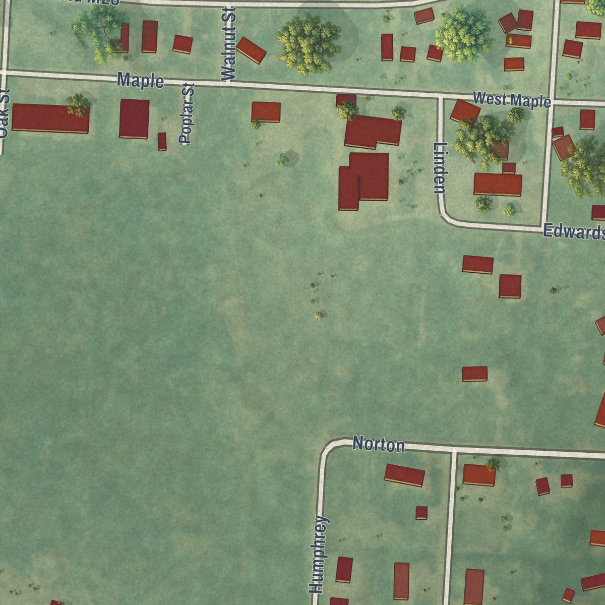Second close-up of the map of Ewen, Michigan print showing more streets and buildings