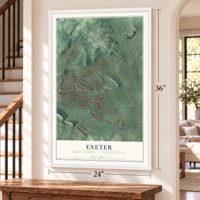 Exeter, Berks County, Pennsylvania map, 24 x 36 inch print in a white frame by a staircase
