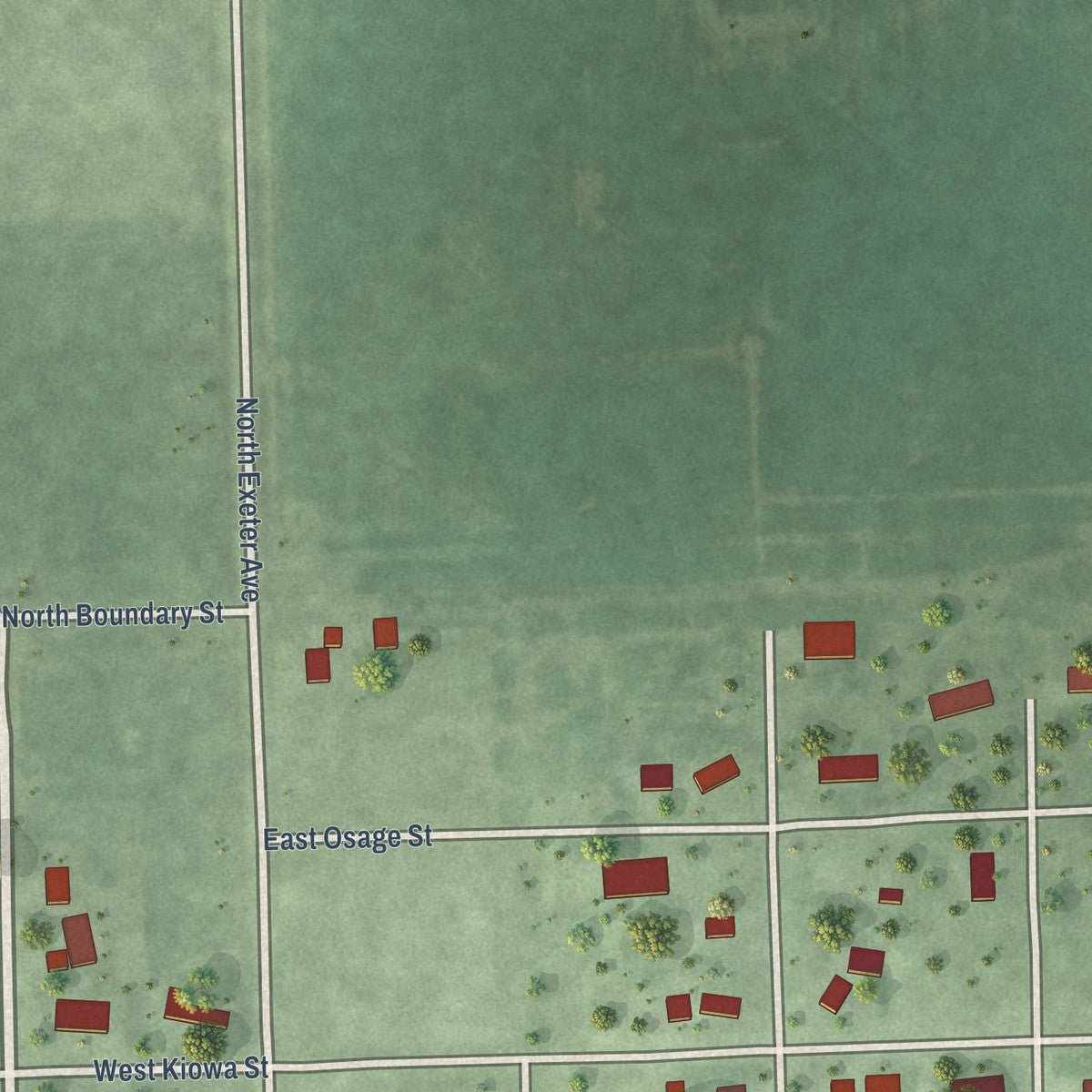 Second close-up of the map of Exeter, Nebraska print showing more streets and buildings